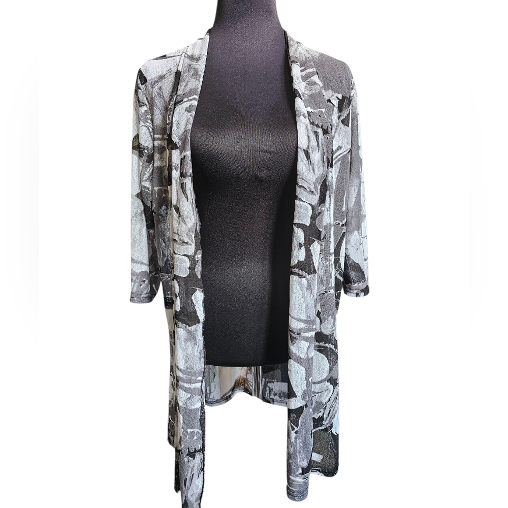CREATION Black & White Sheer Cover Up Cardigan Jacket Size Large NWT